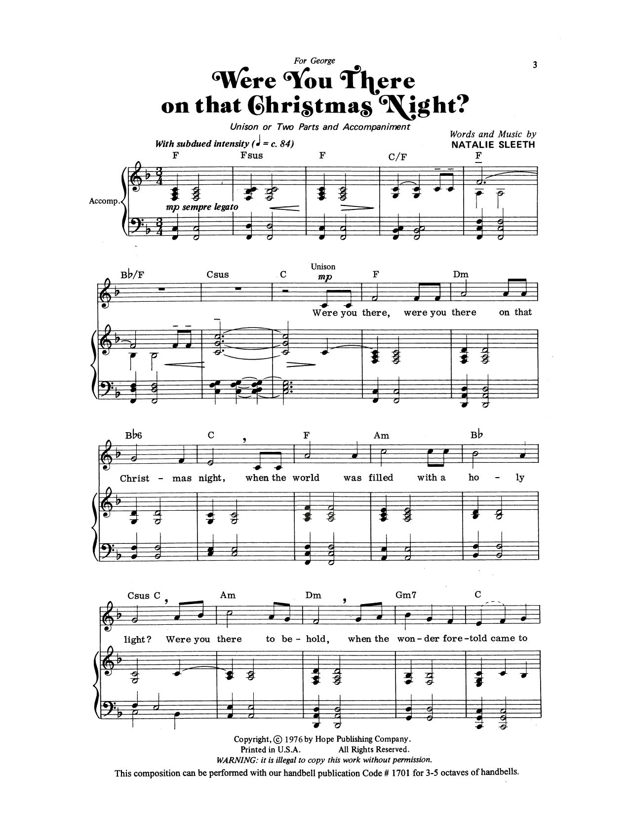 Download Natalie Sleeth Were You There On That Christmas Night? Sheet Music