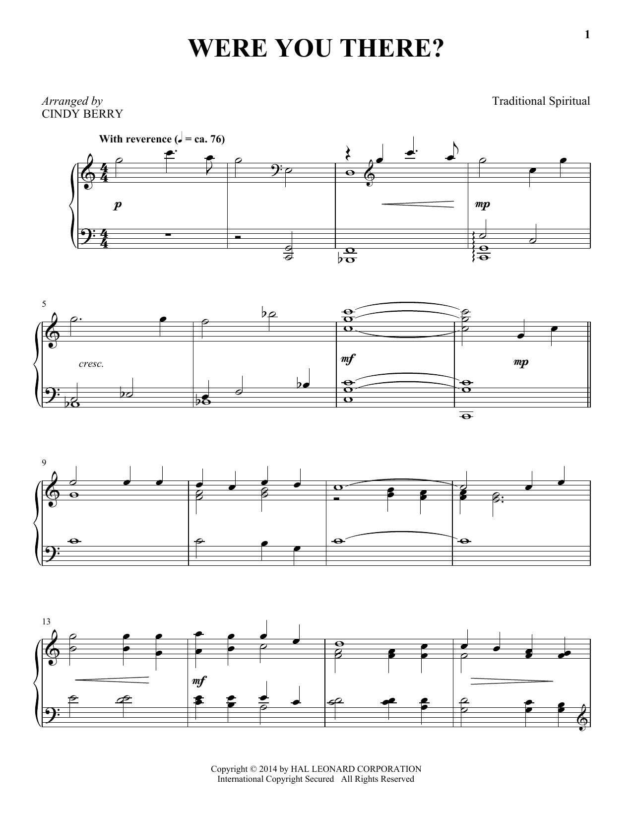 Download Cindy Berry Were You There? Sheet Music
