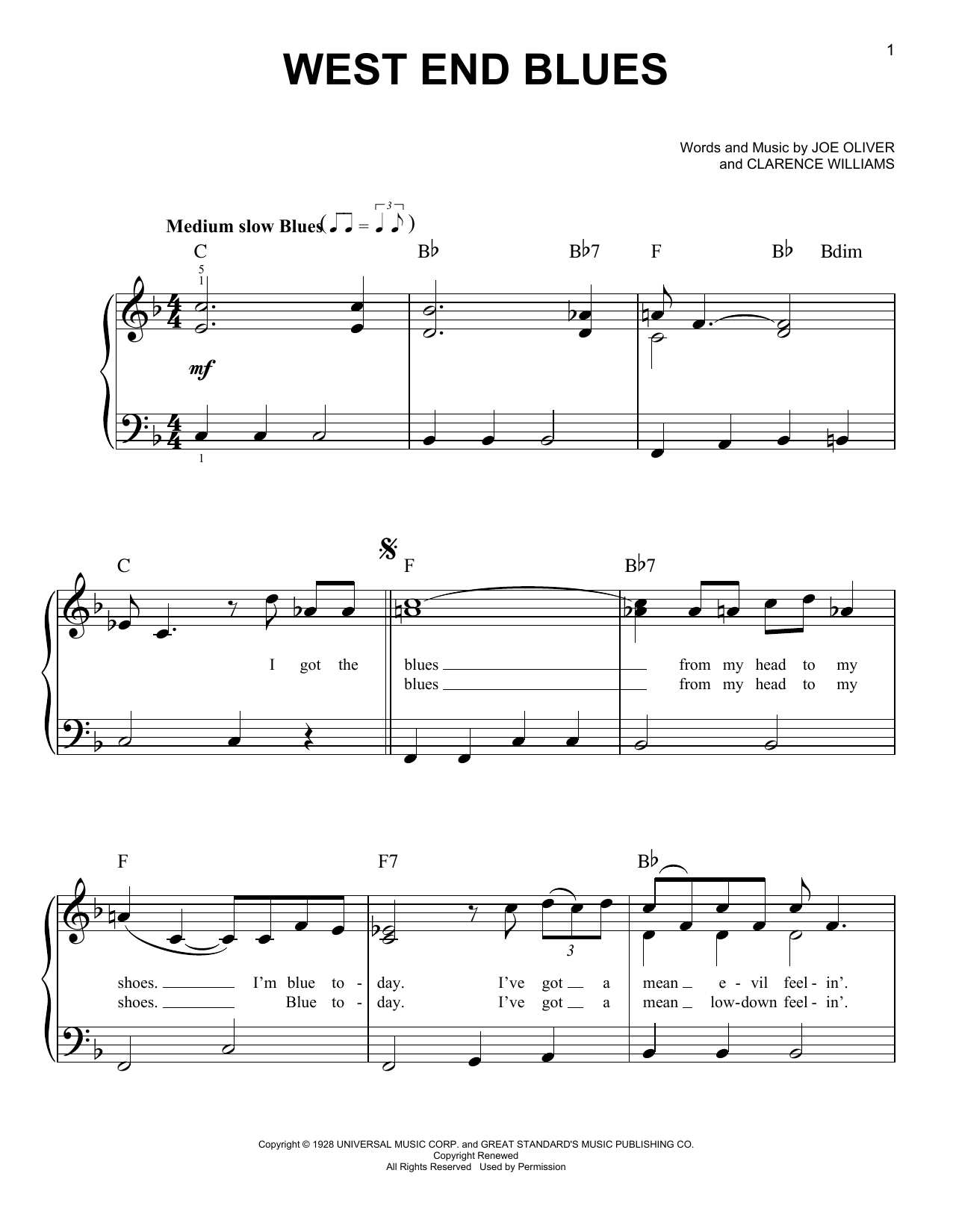 Download Clarence Williams West End Blues Sheet Music
