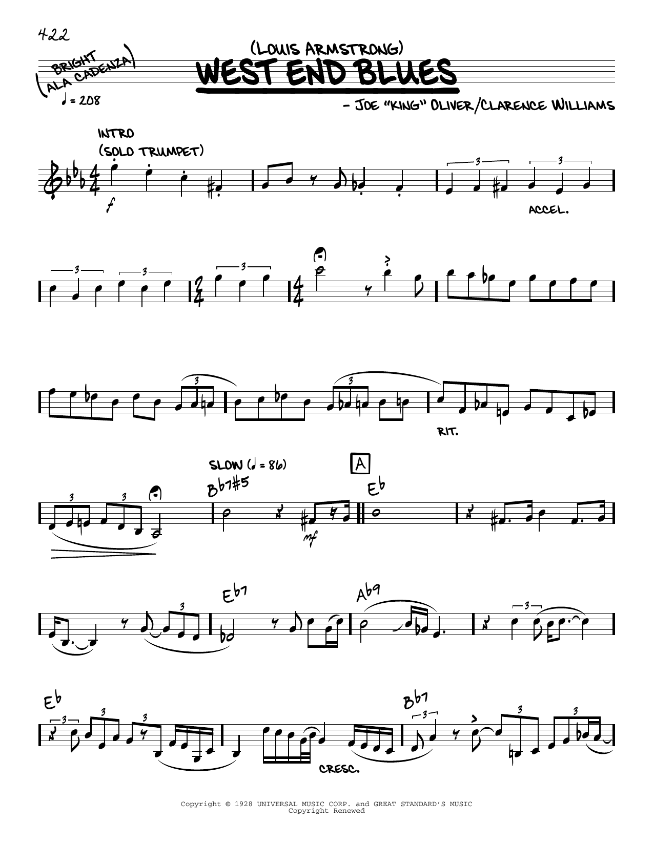 Download Louis Armstrong West End Blues (solo only) Sheet Music