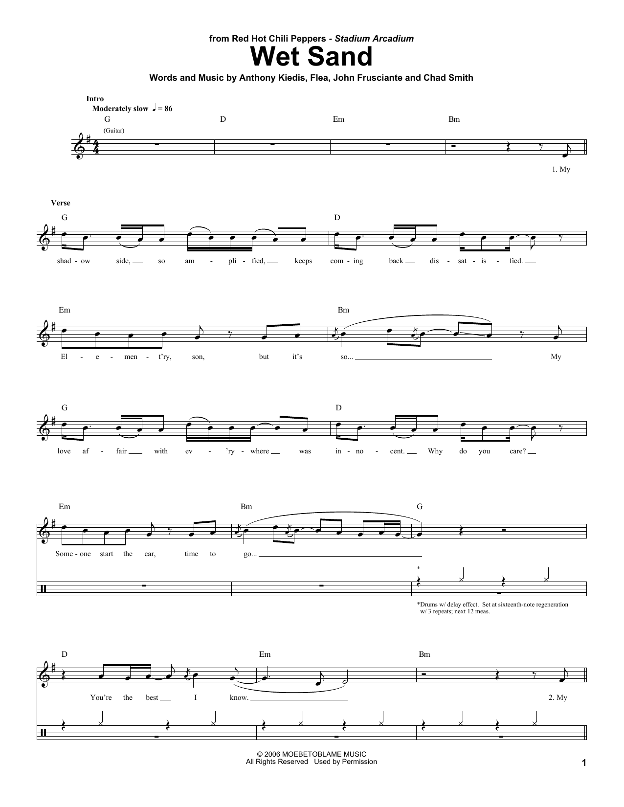 Download Red Hot Chili Peppers Wet Sand Sheet Music