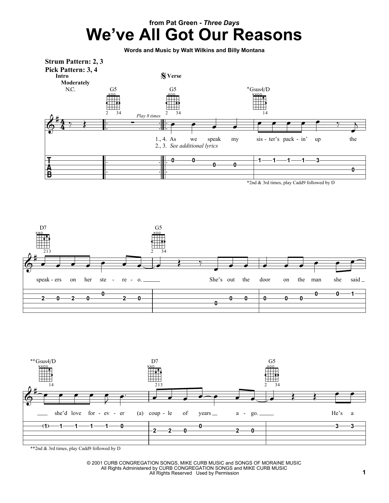 Download Pat Green We've All Got Our Reasons Sheet Music