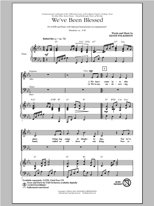 Download Keith Wilkerson We've Been Blessed Sheet Music