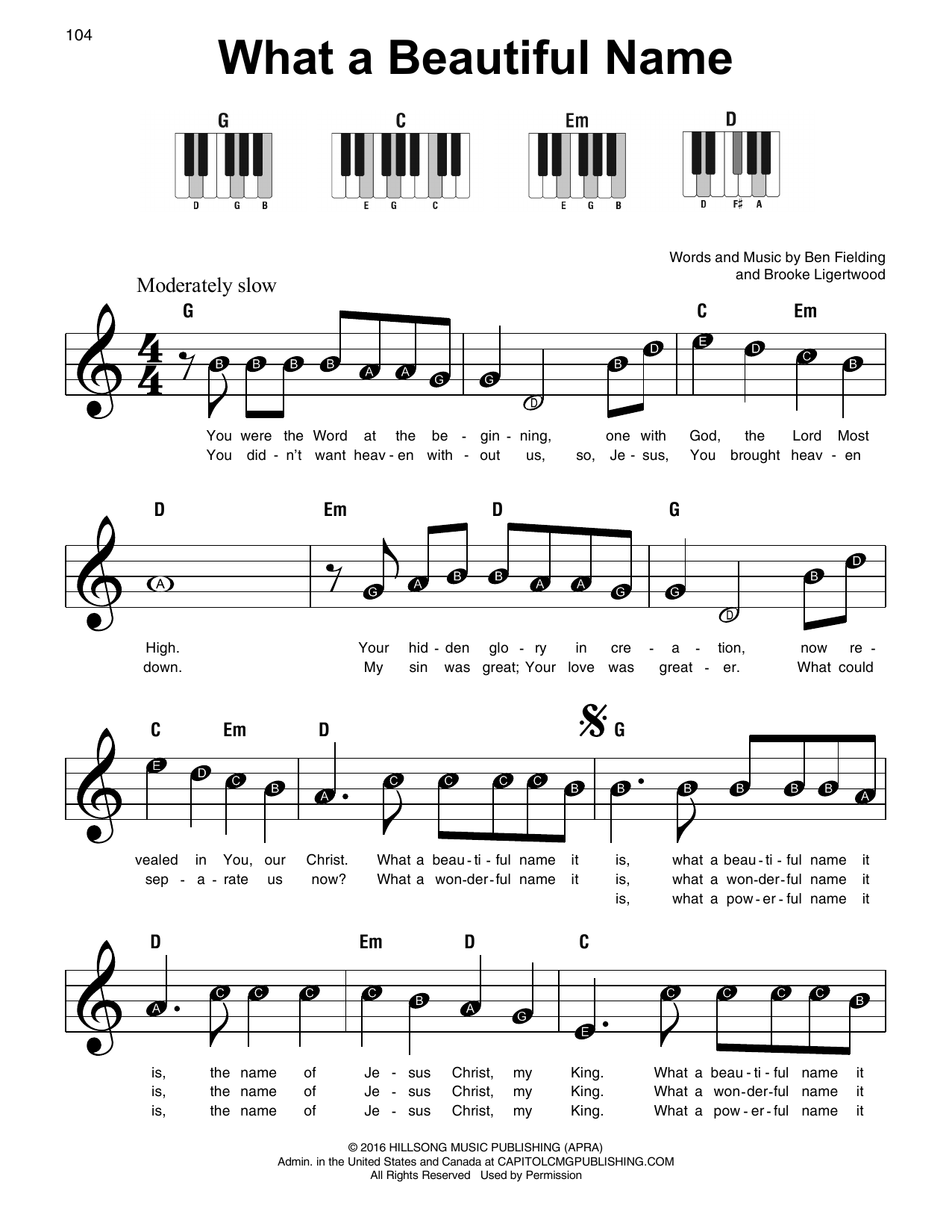 Download Hillsong Worship What A Beautiful Name Sheet Music