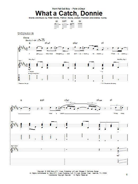 Download Fall Out Boy What A Catch, Donnie Sheet Music