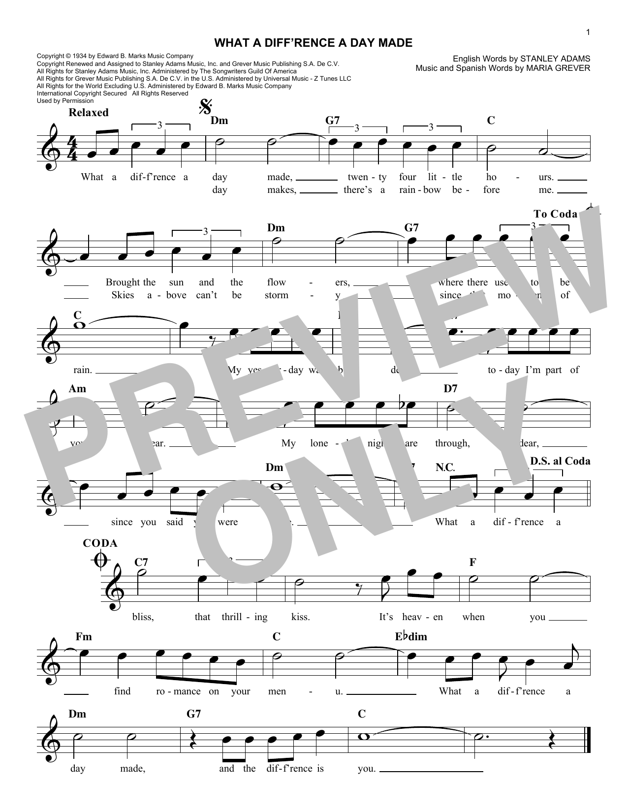 Download Maria Grever What A Diff'rence A Day Made Sheet Music