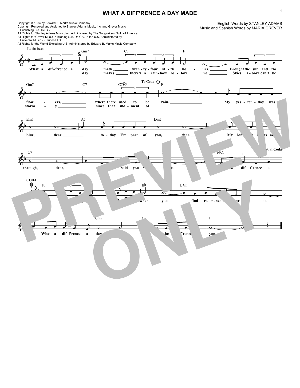 Download Stanley Adams What A Diff'rence A Day Made Sheet Music