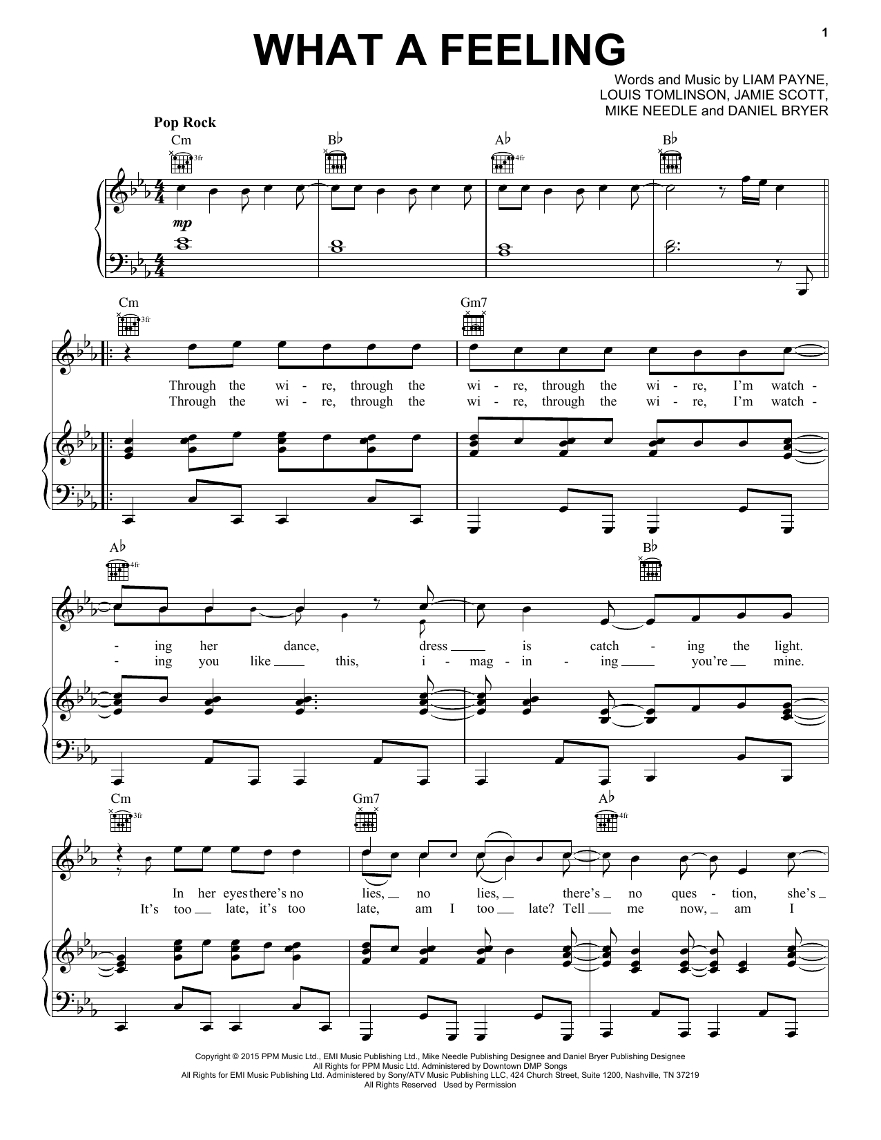 Download One Direction What A Feeling Sheet Music