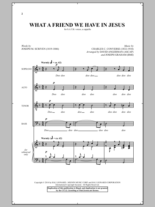 Download David Angerman What A Friend We Have In Jesus Sheet Music