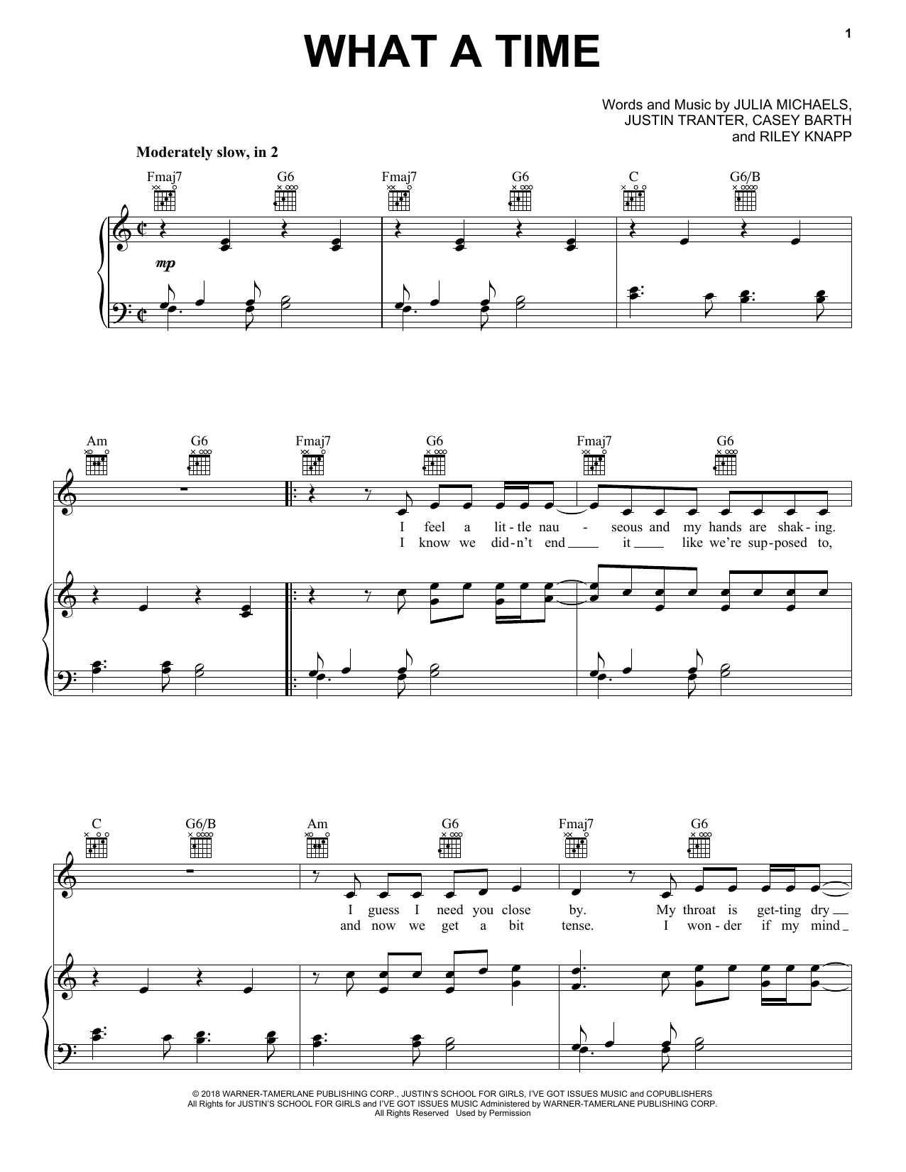 Download Julia Michaels What A Time (feat. Niall Horan) Sheet Music