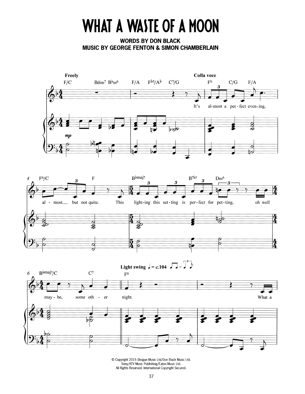Download Don Black, George Fenton & Simon Cha What A Waste Of A Moon (from Mrs Hender Sheet Music