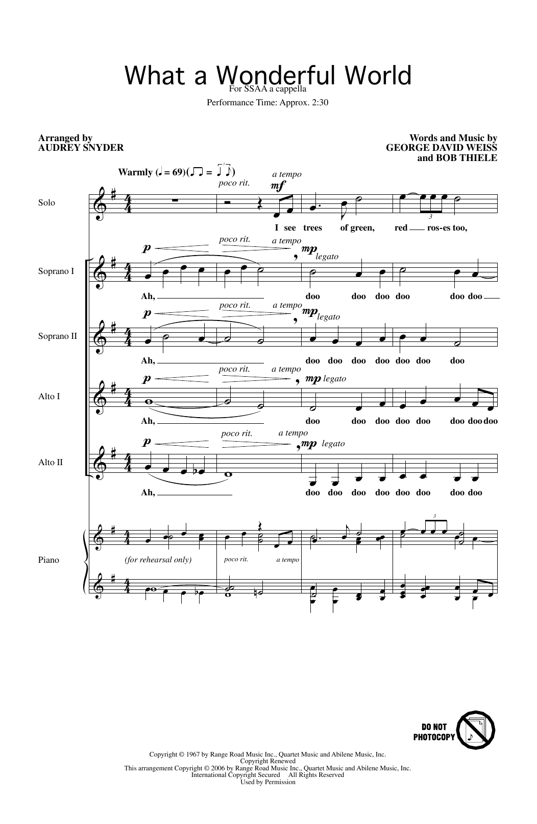 Download Louis Armstrong What A Wonderful World (arr. Audrey Sny Sheet Music
