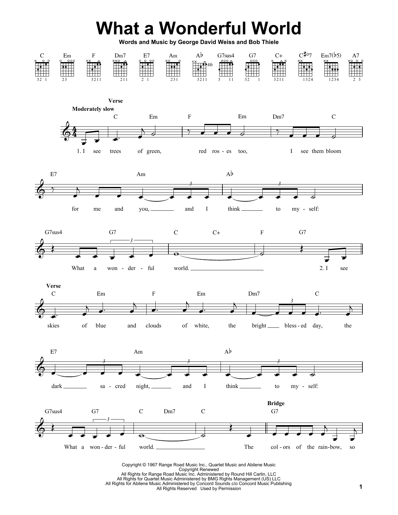Louis Armstrong What A Wonderful World sheet music notes printable PDF score