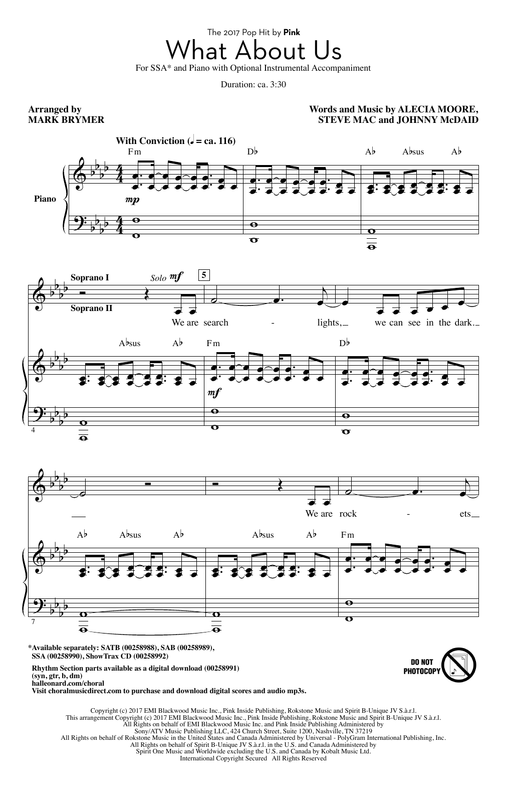 Download Pink What About Us (arr. Mark Brymer) Sheet Music