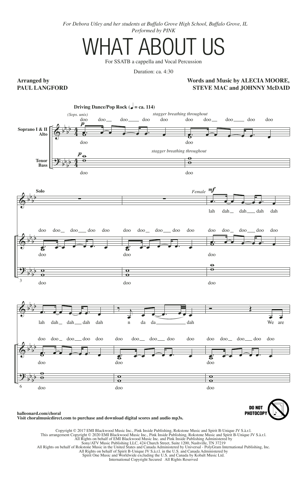 Download Pink What About Us (arr. Paul Langford) Sheet Music