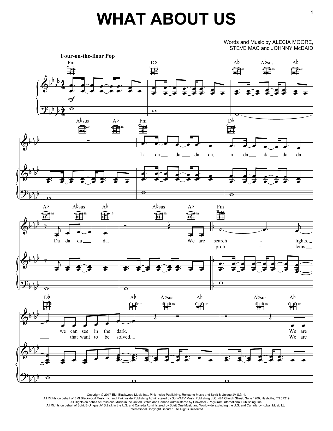 Download Pink What About Us Sheet Music