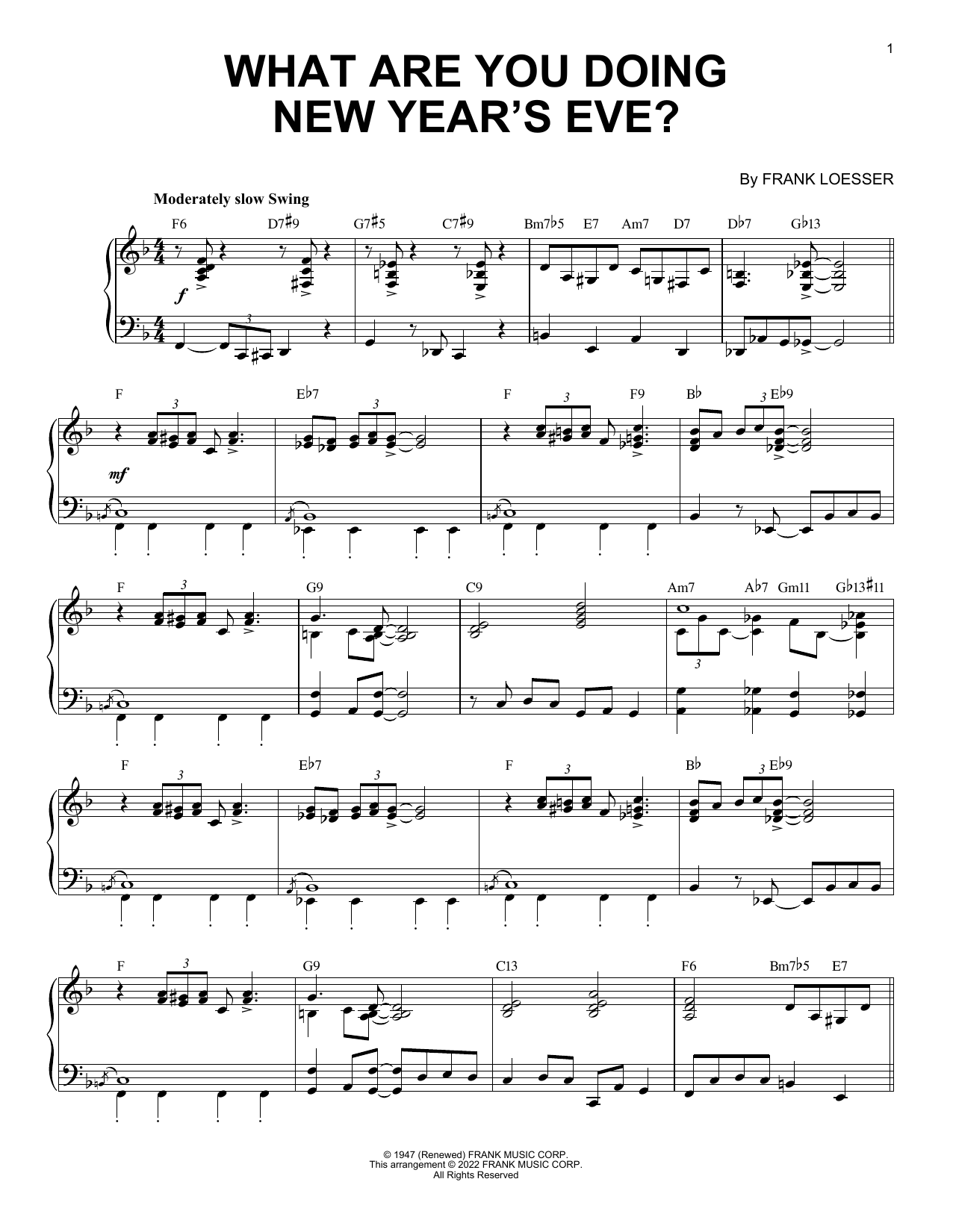 Download Frank Loesser What Are You Doing New Year's Eve? (arr Sheet Music