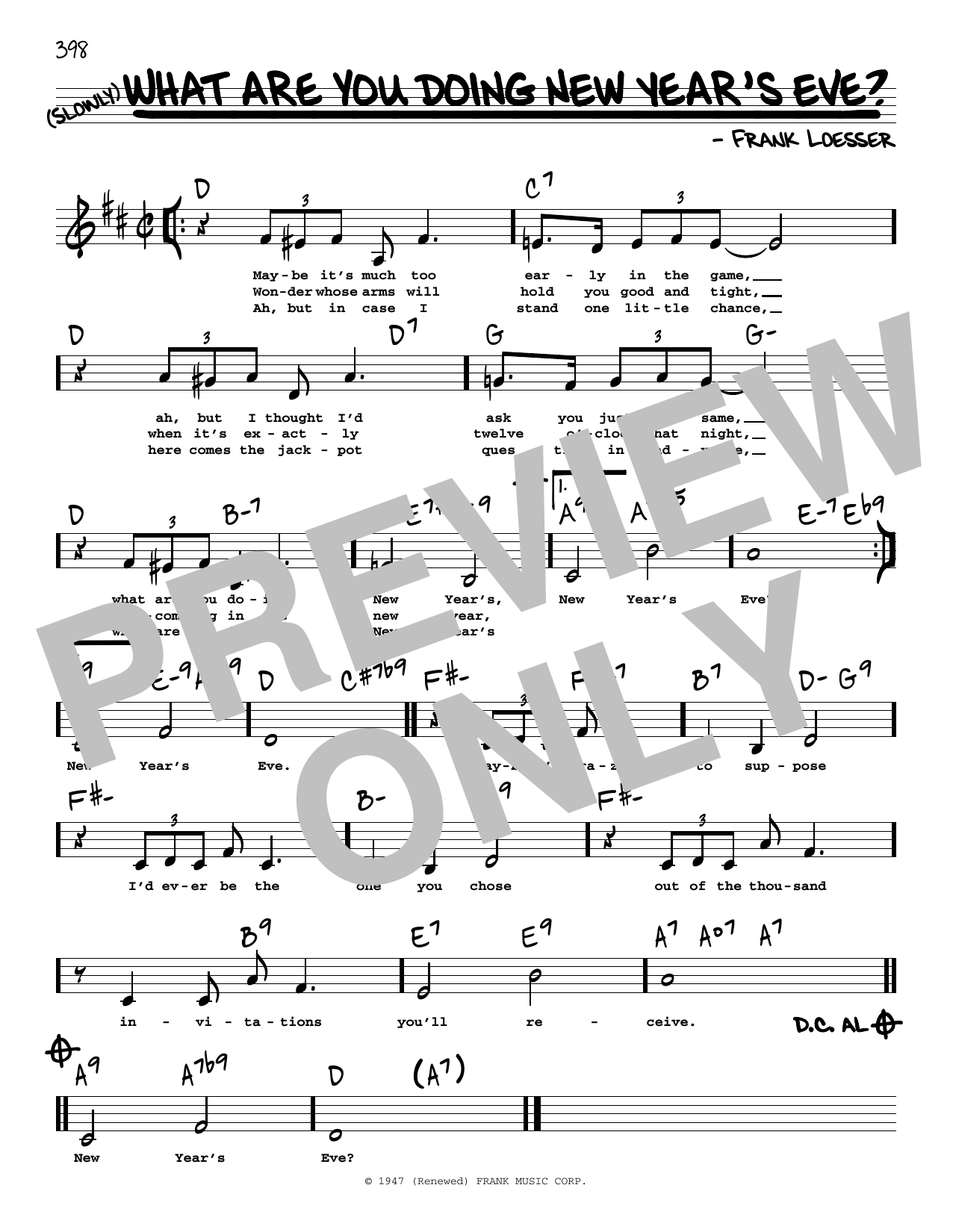Download Frank Loesser What Are You Doing New Year's Eve? (Low Sheet Music
