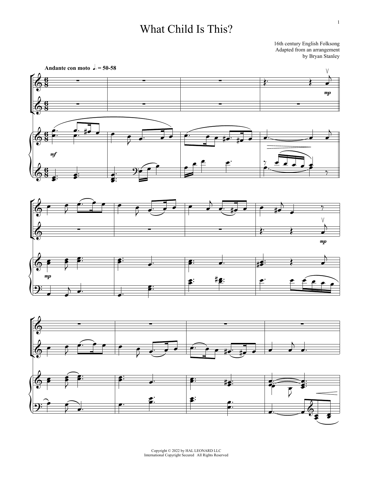 Download William C. Dix What Child Is This? (for Violin Duet an Sheet Music
