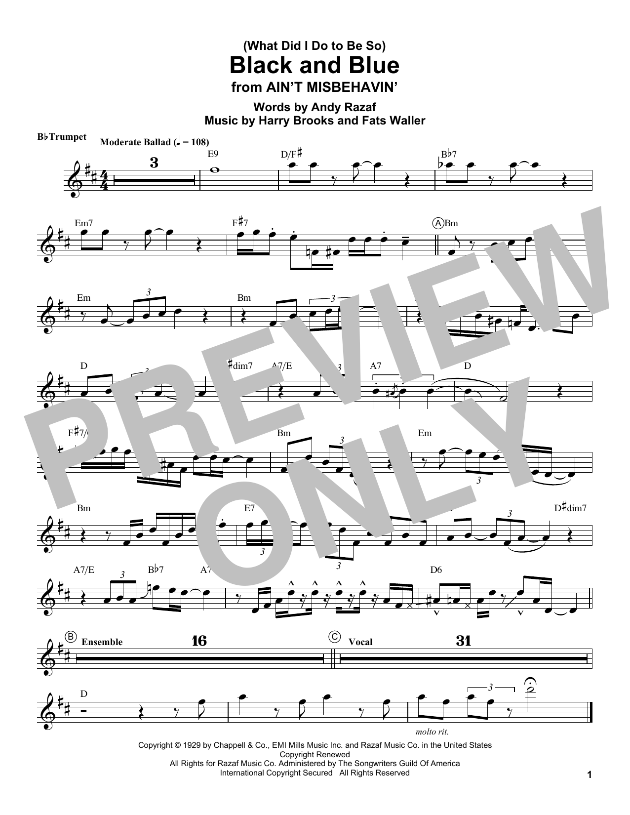 Download Louis Armstrong (What Did I Do To Be So) Black And Blue Sheet Music