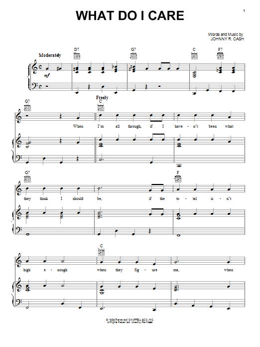Download Johnny Cash What Do I Care Sheet Music