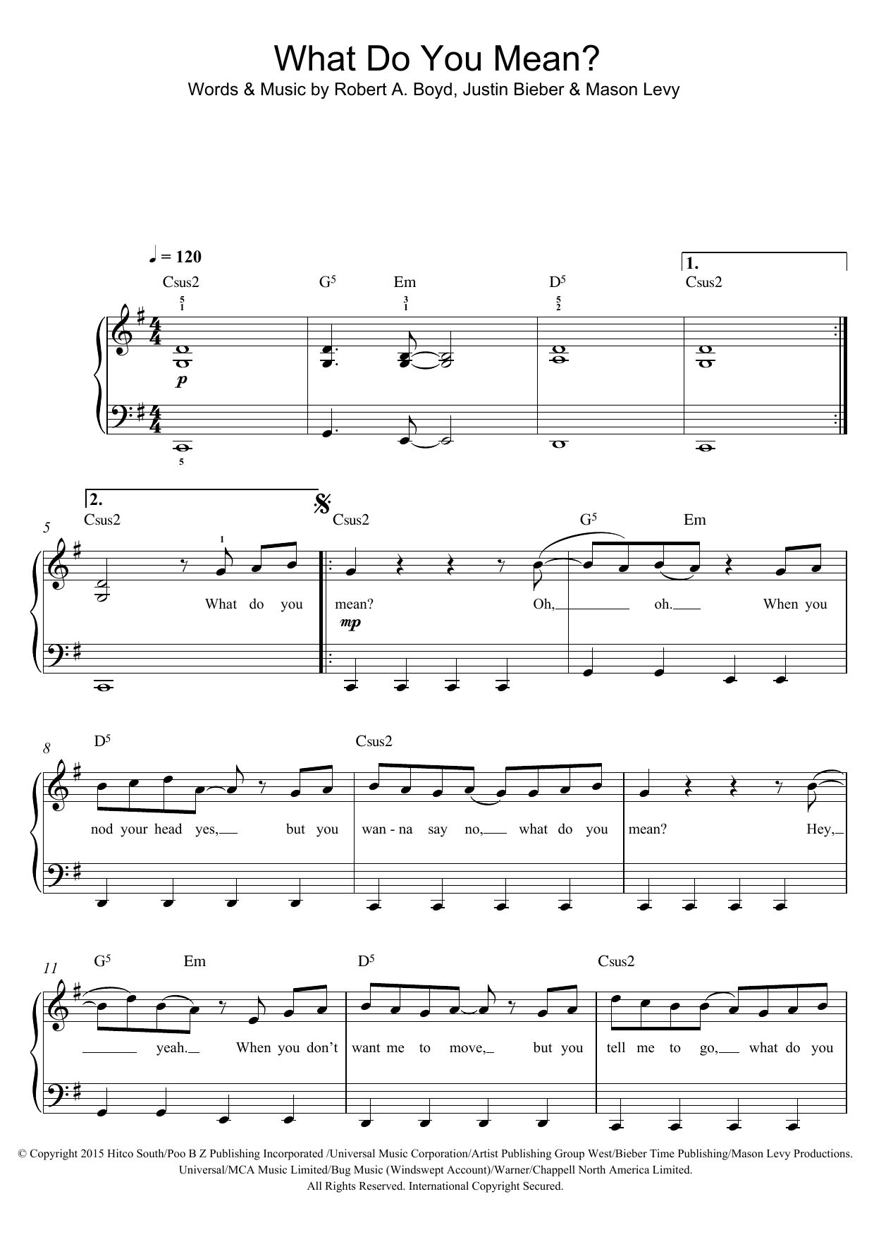 Download Justin Bieber What Do You Mean? Sheet Music