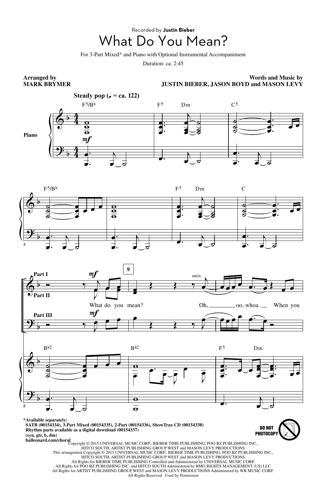 Download Mark Brymer What Do You Mean? Sheet Music