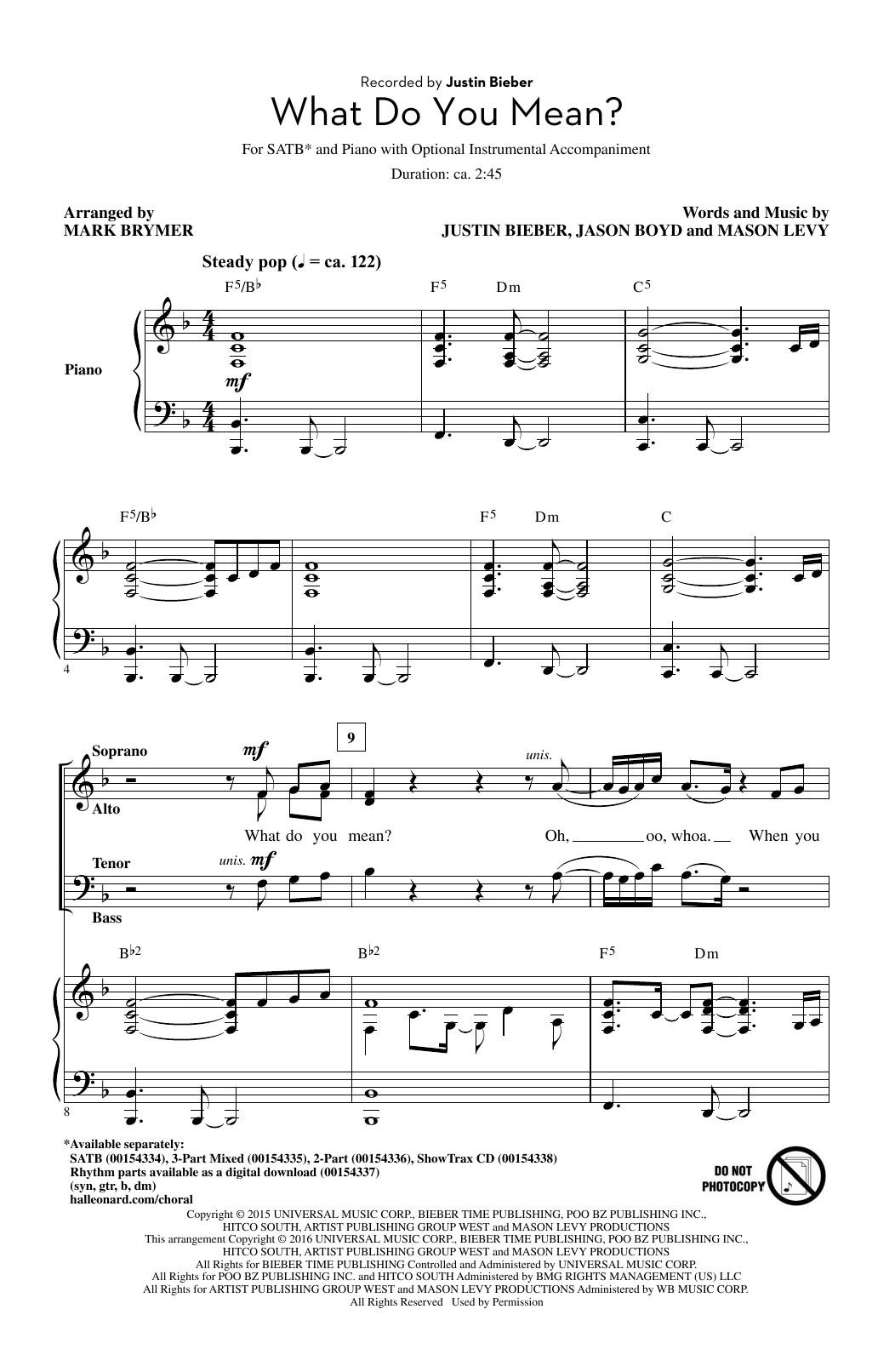 Download Mark Brymer What Do You Mean? Sheet Music