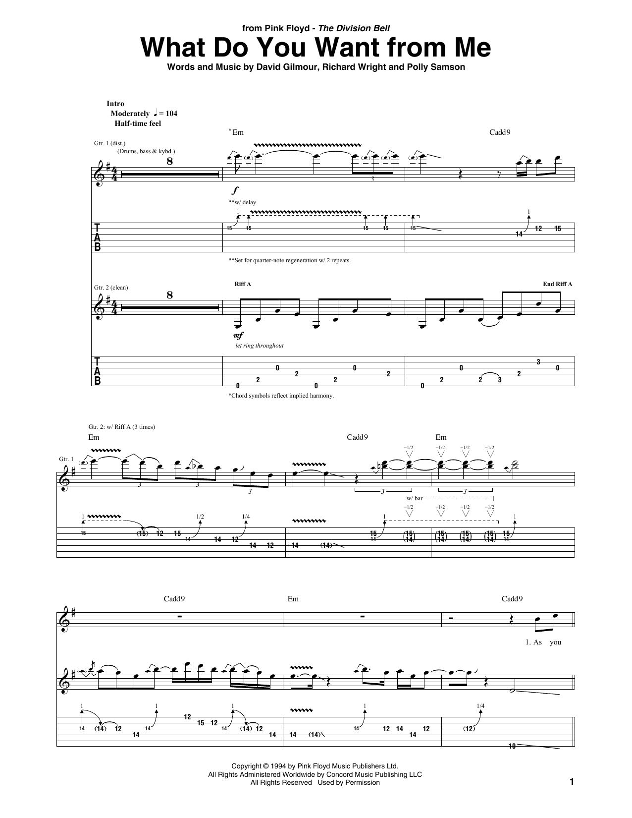 Download Pink Floyd What Do You Want From Me Sheet Music