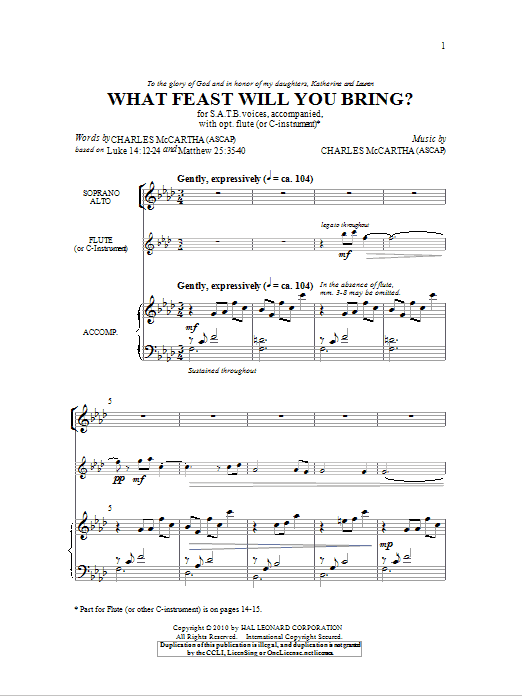 Download Charles McCartha What Feast Will You Bring? Sheet Music