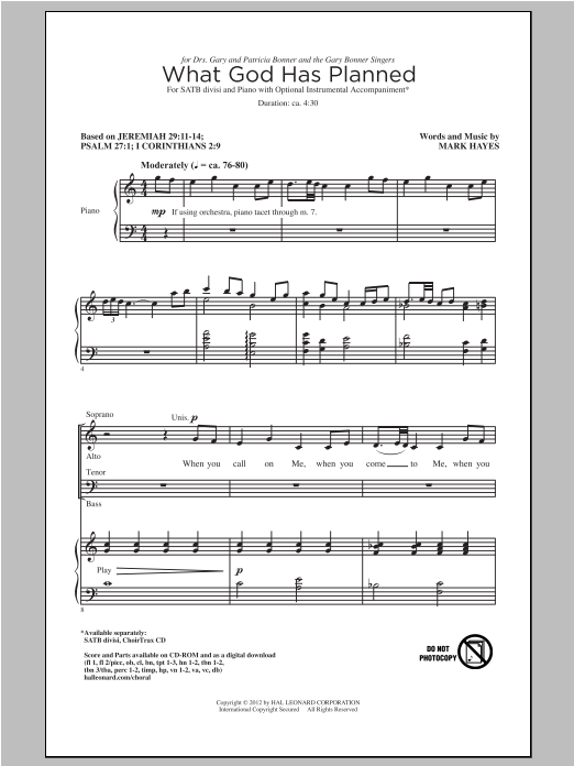 Download Mark Hayes What God Has Planned Sheet Music