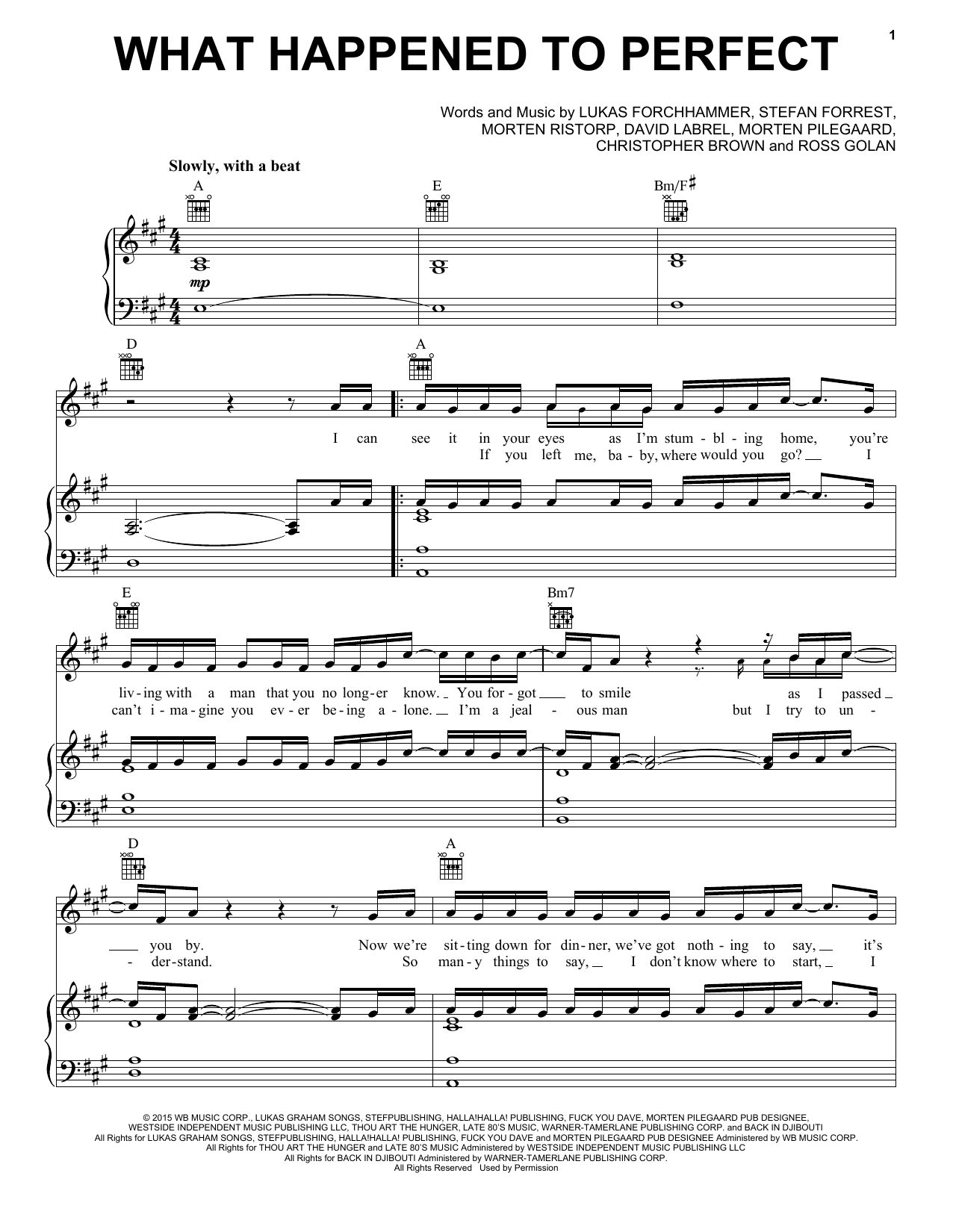 Download Lukas Graham What Happened To Perfect Sheet Music