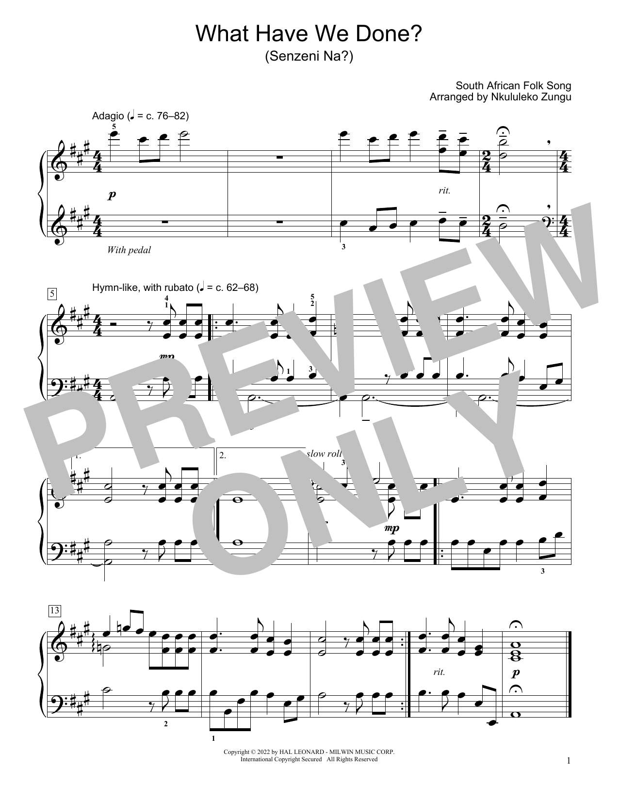 Download South African folk song What Have We Done? (Senzeni Na?) (arr. Sheet Music