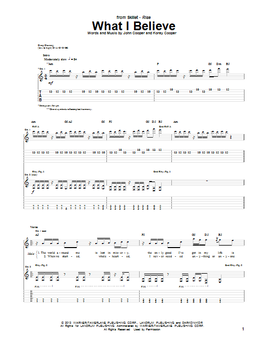 Download Skillet What I Believe Sheet Music