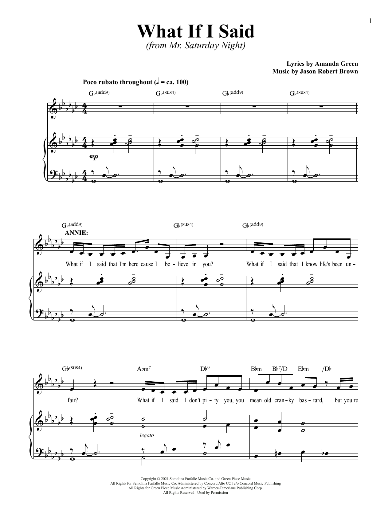 Jason Robert Brown and Amanda Green What If I Said? (from Mr. Saturday Night) sheet music notes printable PDF score