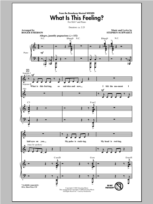 Download Roger Emerson What Is This Feeling? (from Wicked) Sheet Music