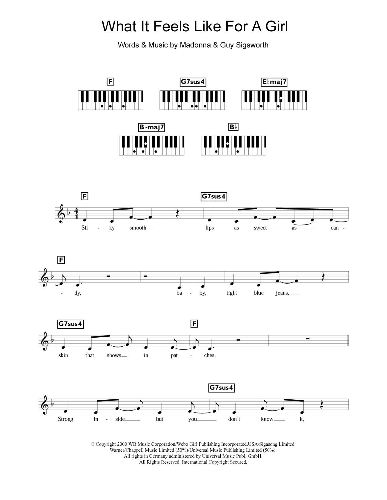Download Madonna What It Feels Like For A Girl Sheet Music