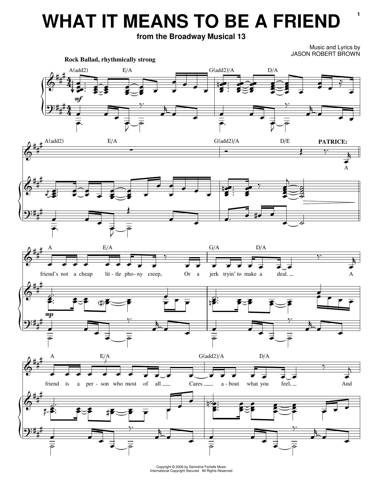 Download Jason Robert Brown What It Means To Be A Friend (from 13: Sheet Music
