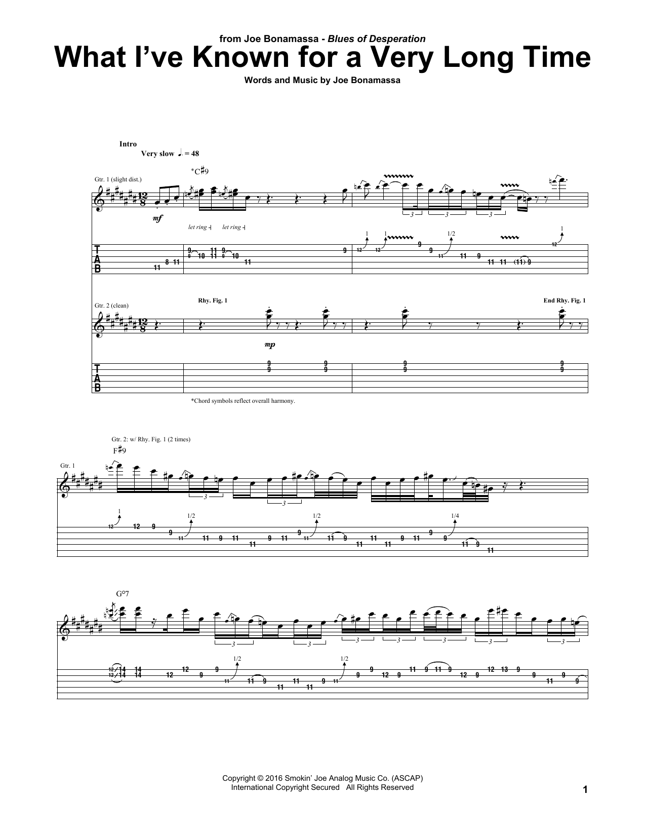 Download Joe Bonamassa What I've Known For A Very Long Time Sheet Music