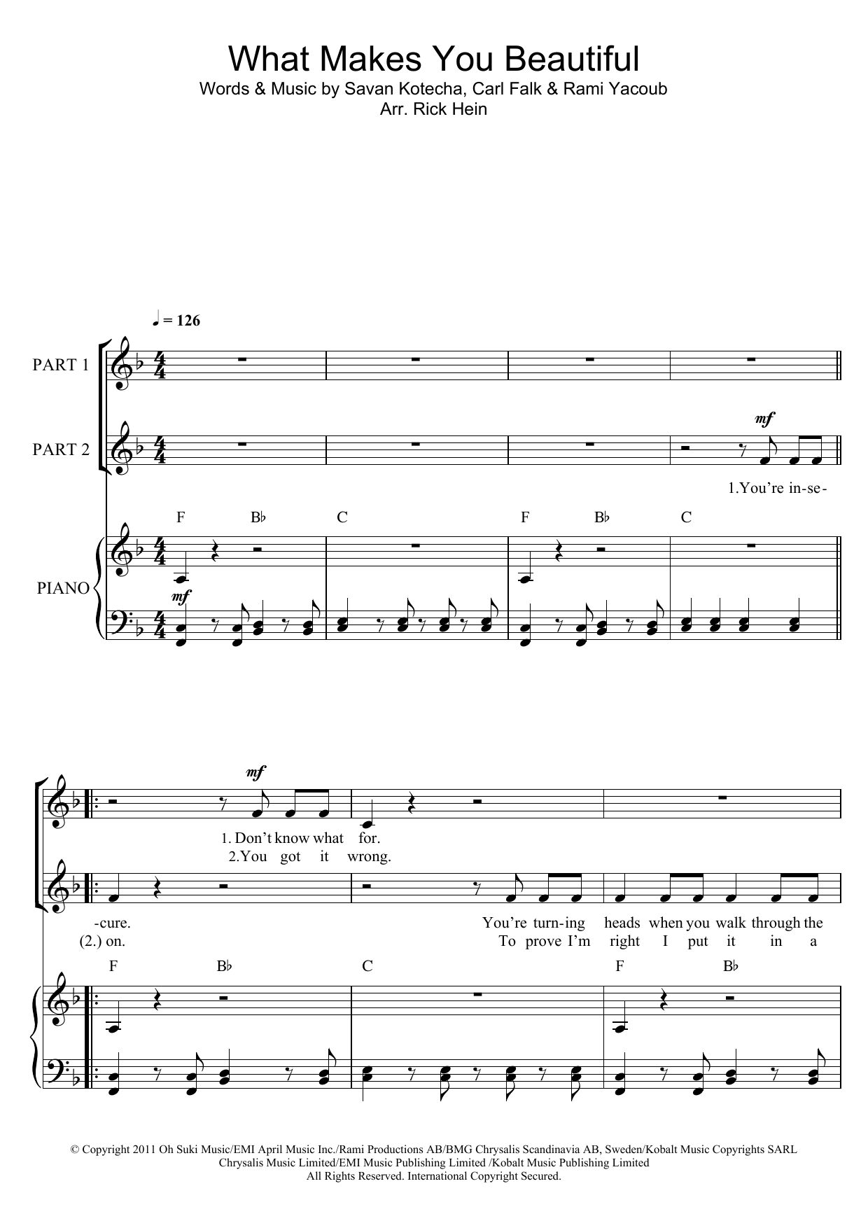 Download One Direction What Makes You Beautiful (arr. Rick Hei Sheet Music