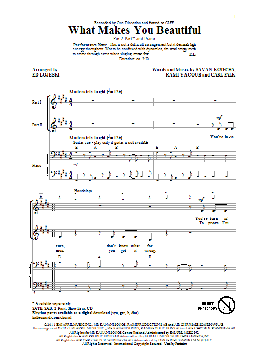 Download One Direction What Makes You Beautiful (arr. Ed Lojes Sheet Music