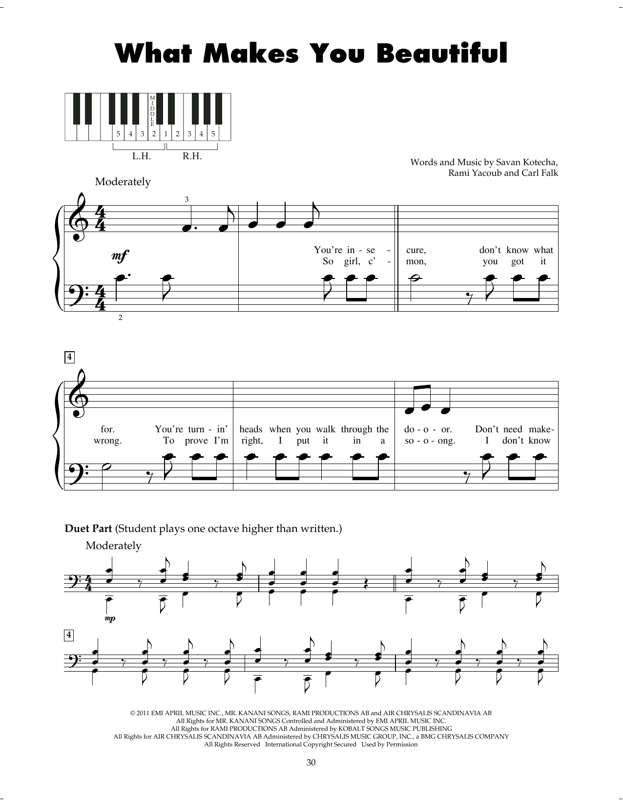 Download One Direction What Makes You Beautiful Sheet Music