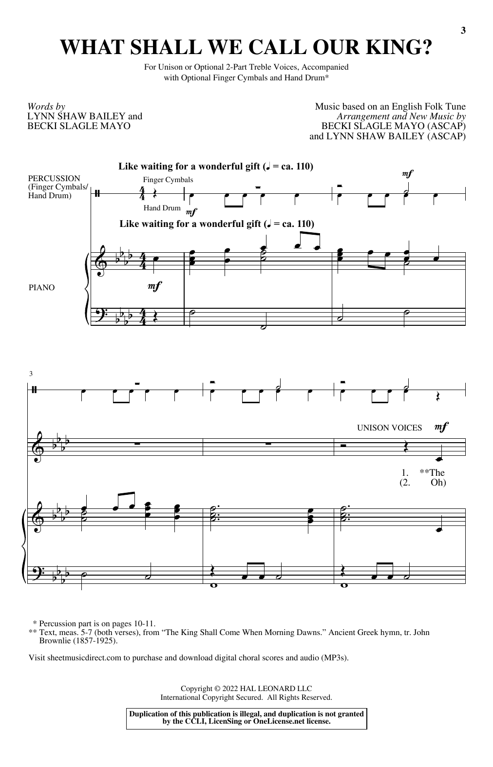 Download Lynn Shaw Bailey and Becki Slagle Ma What Shall We Call Our King? Sheet Music