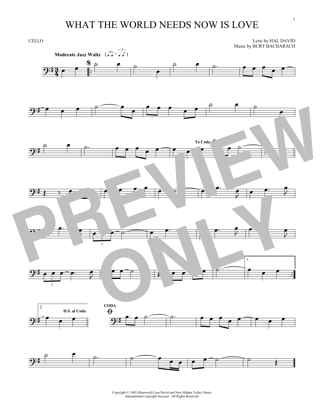 Download Bacharach & David What The World Needs Now Is Love Sheet Music