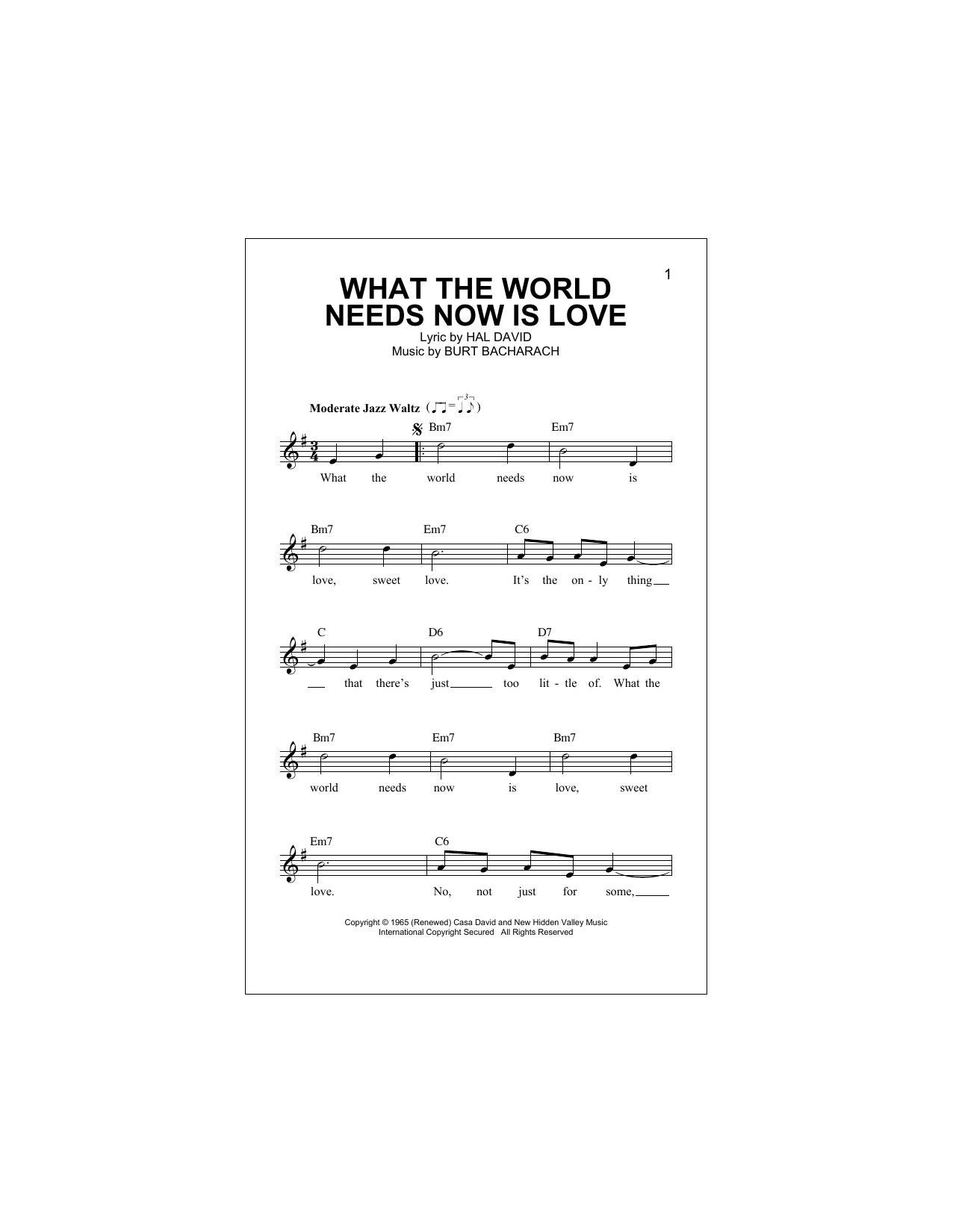 Download Burt Bacharach What The World Needs Now Is Love Sheet Music