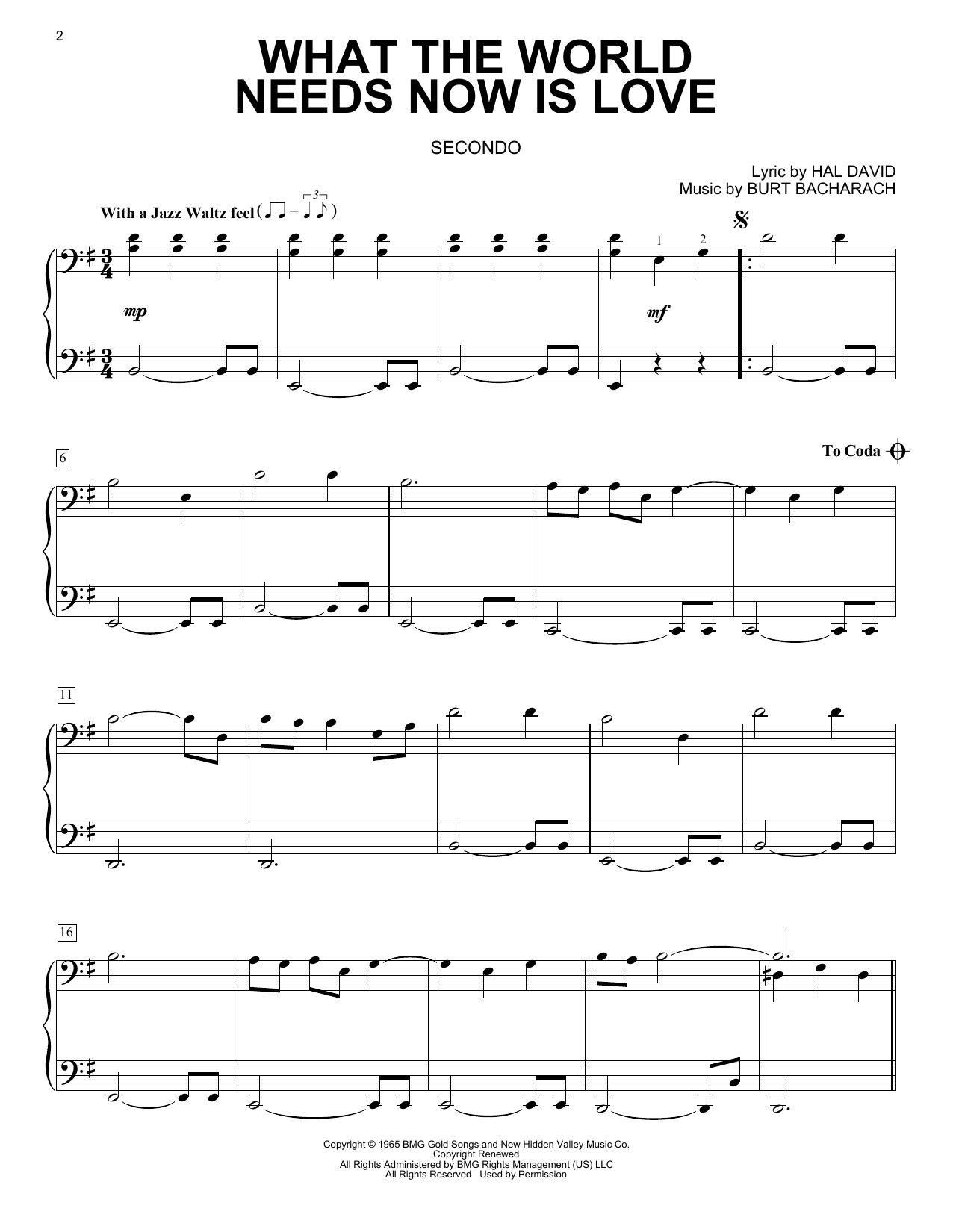 Download Burt Bacharach What The World Needs Now Is Love Sheet Music