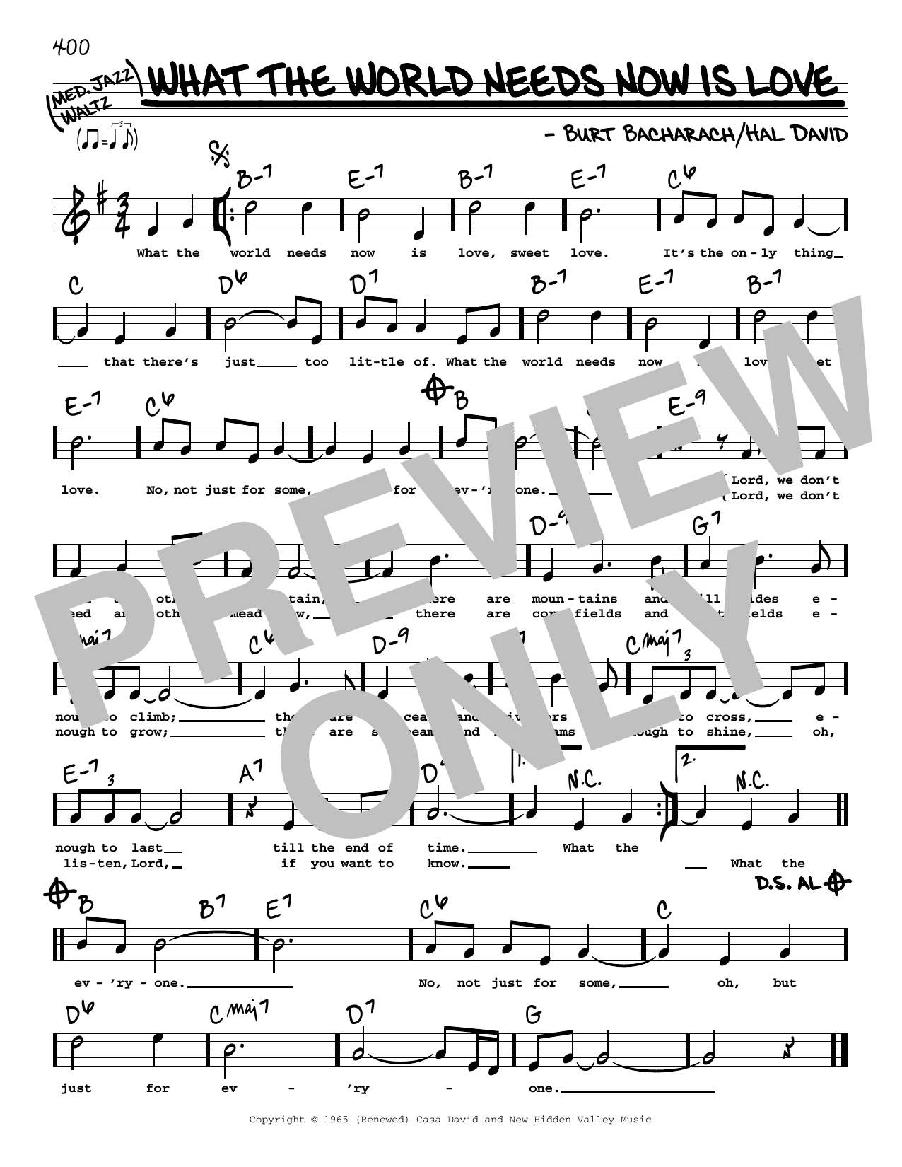 Download Bacharach & David What The World Needs Now Is Love (High Sheet Music