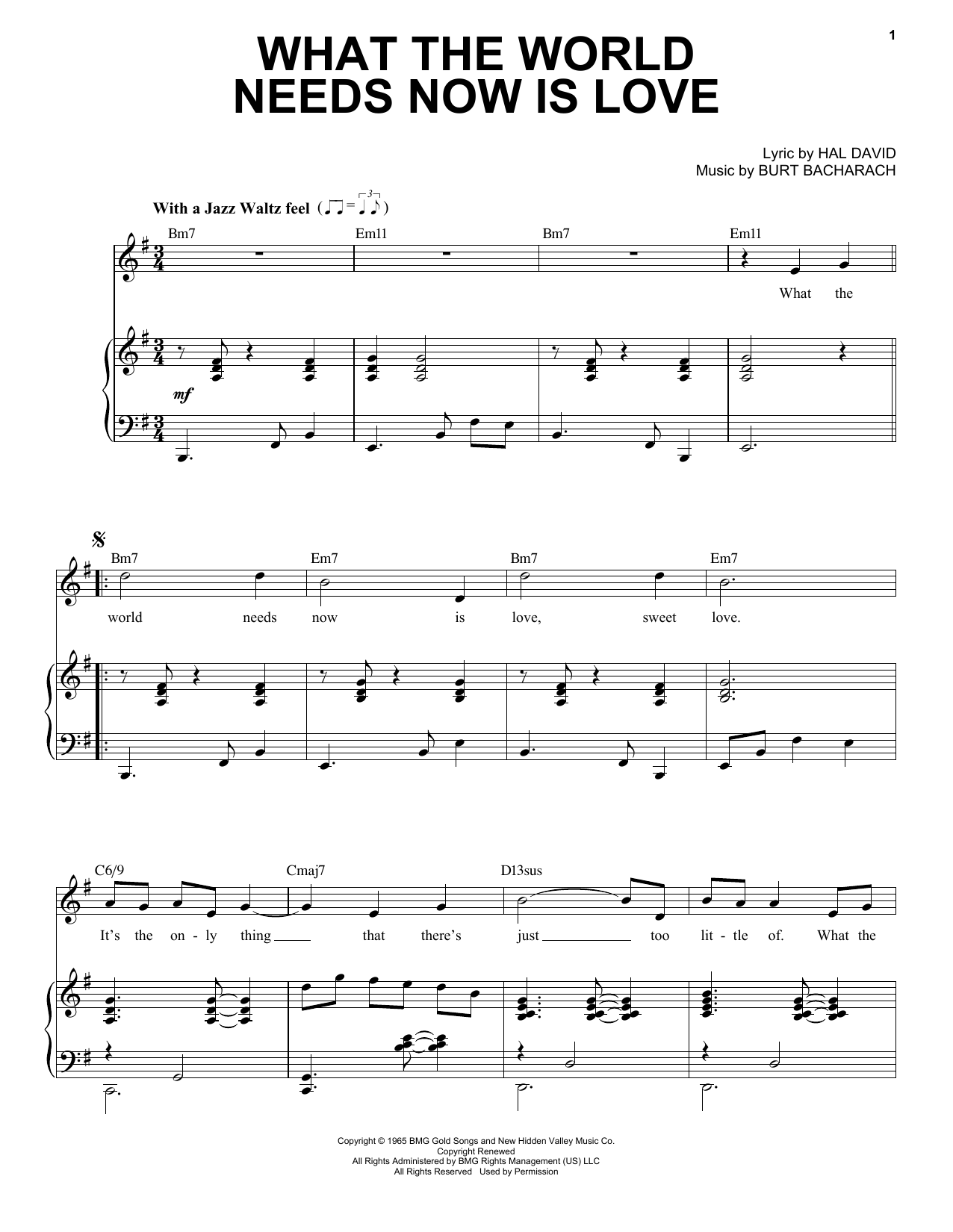 Download Bacharach & David What The World Needs Now Is Love [Jazz Sheet Music