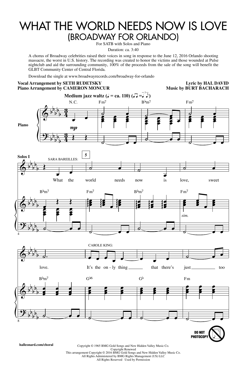 Download Seth Rudetsky What The World Needs Now Is Love Sheet Music