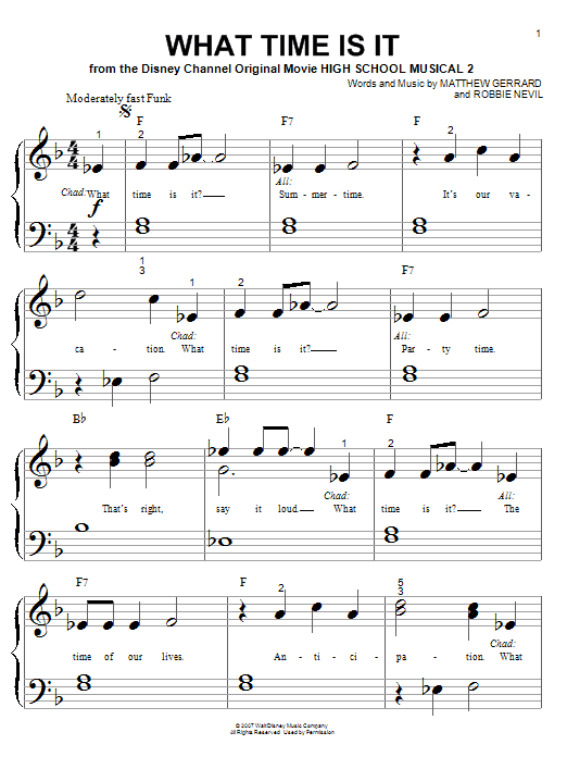 Download High School Musical 2 What Time Is It Sheet Music